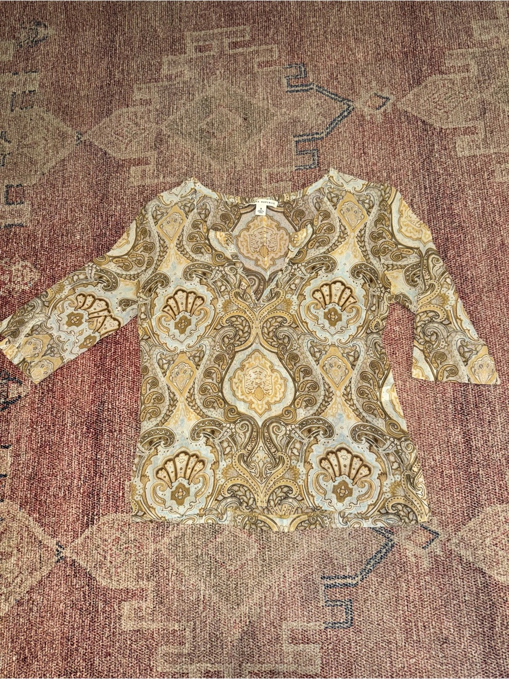 Banana republic silk y2k paisley 3/4 sleeve tunic style popover blouse small